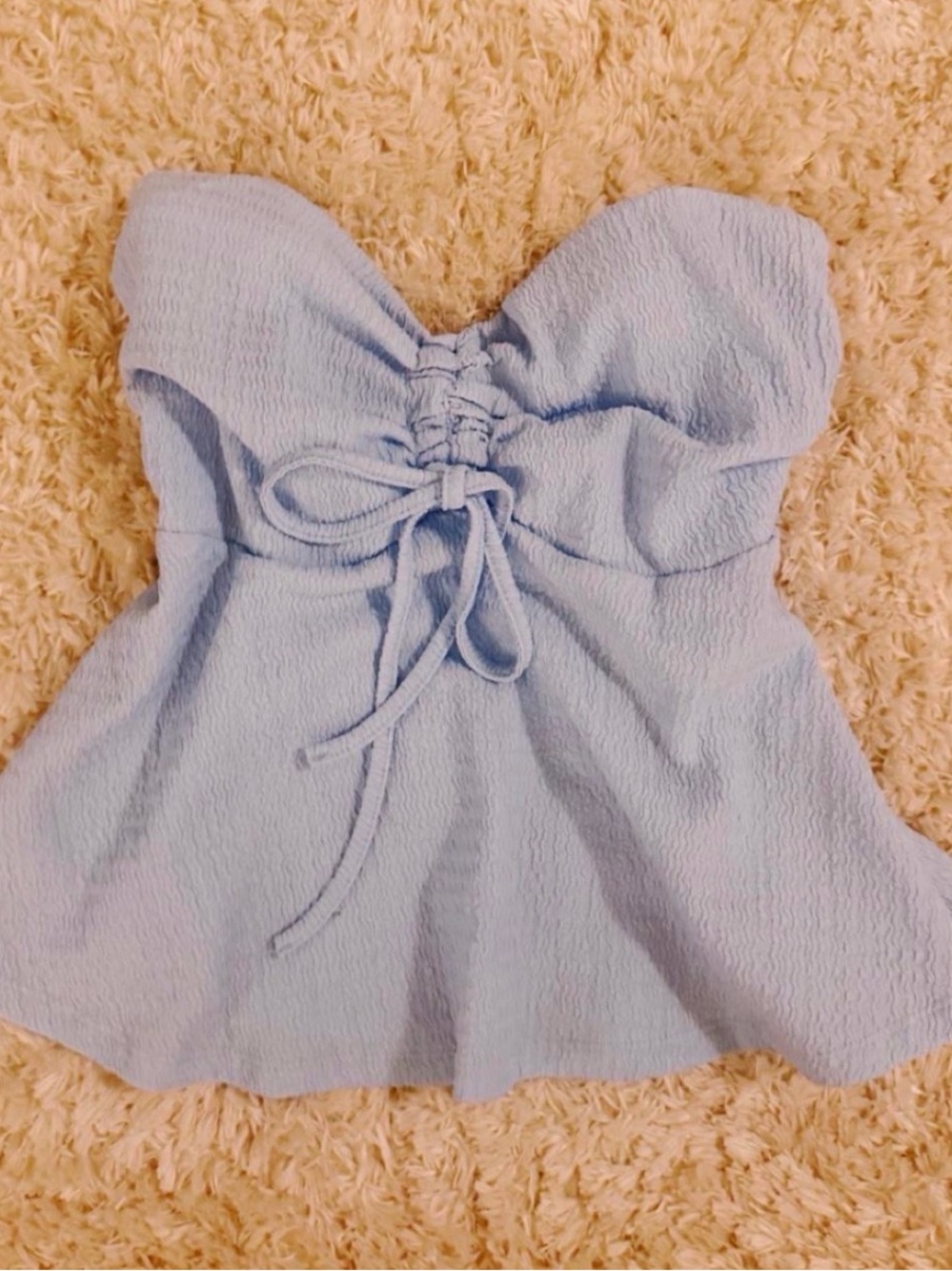 Amazon Light Blue Strapless Ruched Front Crop Top